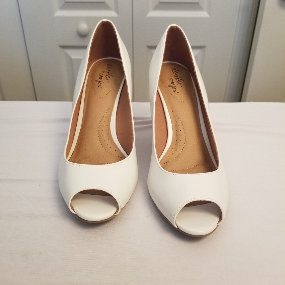 Dexflex Comfort White Peep Toe Pumps High Heels Womens Shoes Wedding Formal 9.5